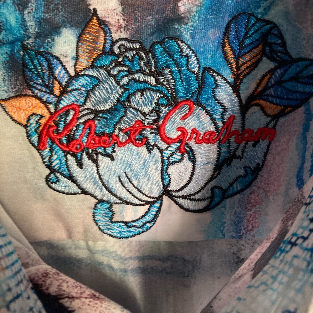Robert Graham Blue and Orange Embroidered Shirt